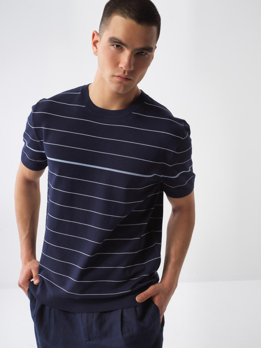 Navy Blue Regular Fit Sweater - 1