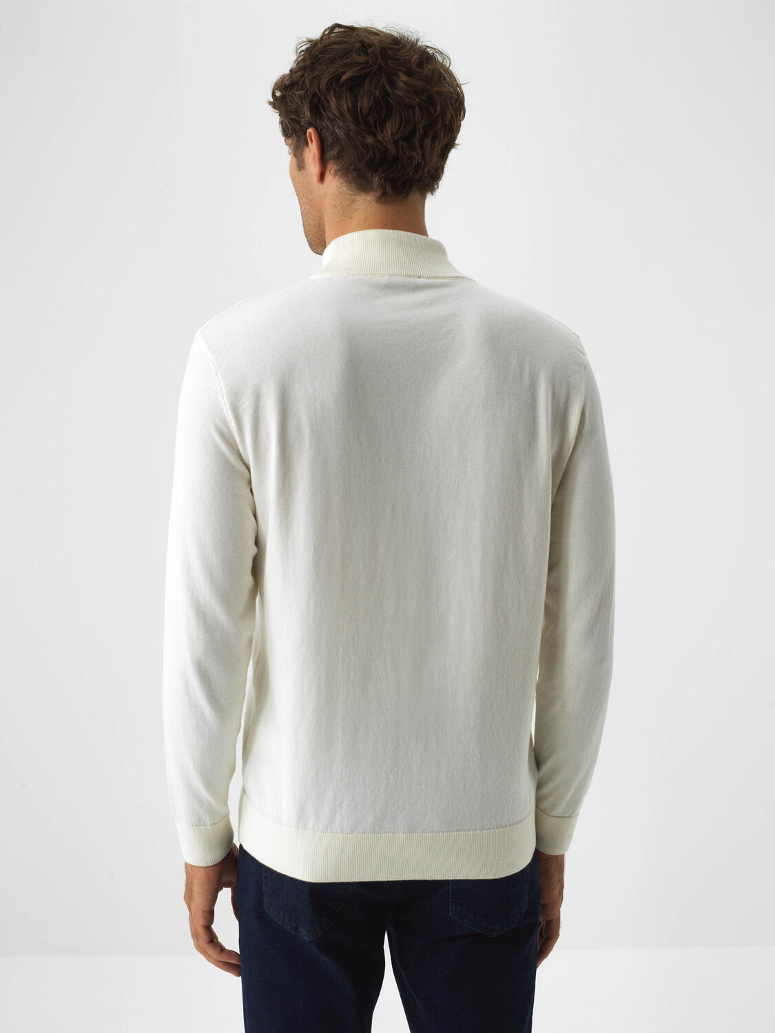 Ecru Cotton Textured Regular Fit Sweater - 4