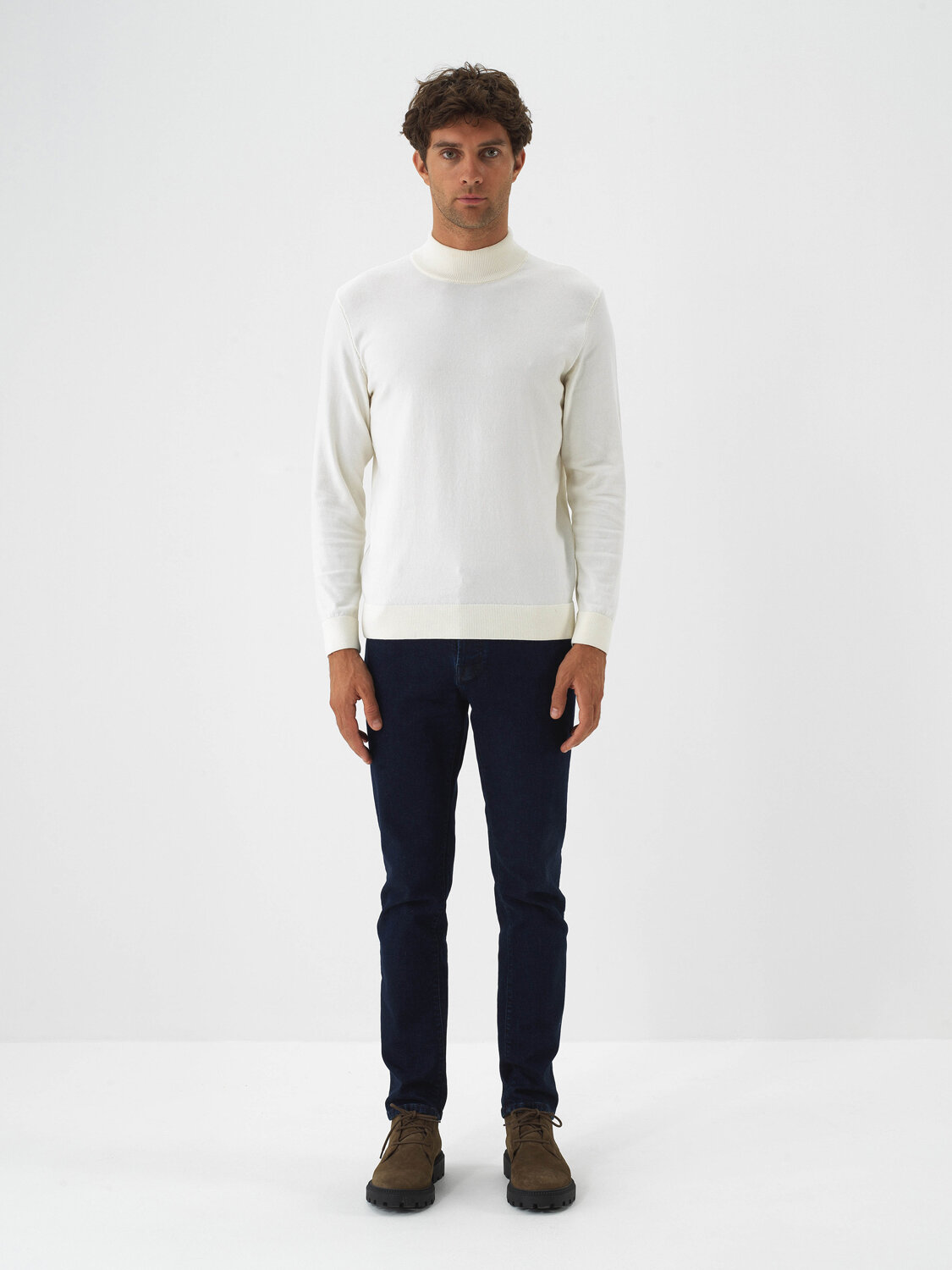 Ecru Cotton Textured Regular Fit Sweater - Xint