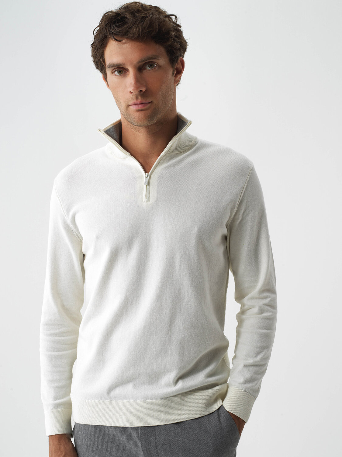 Ecru Cotton Textured Regular Fit Sweater - 3