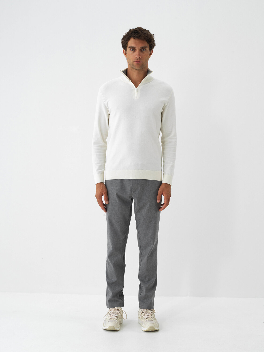 Ecru Cotton Textured Regular Fit Sweater - 2