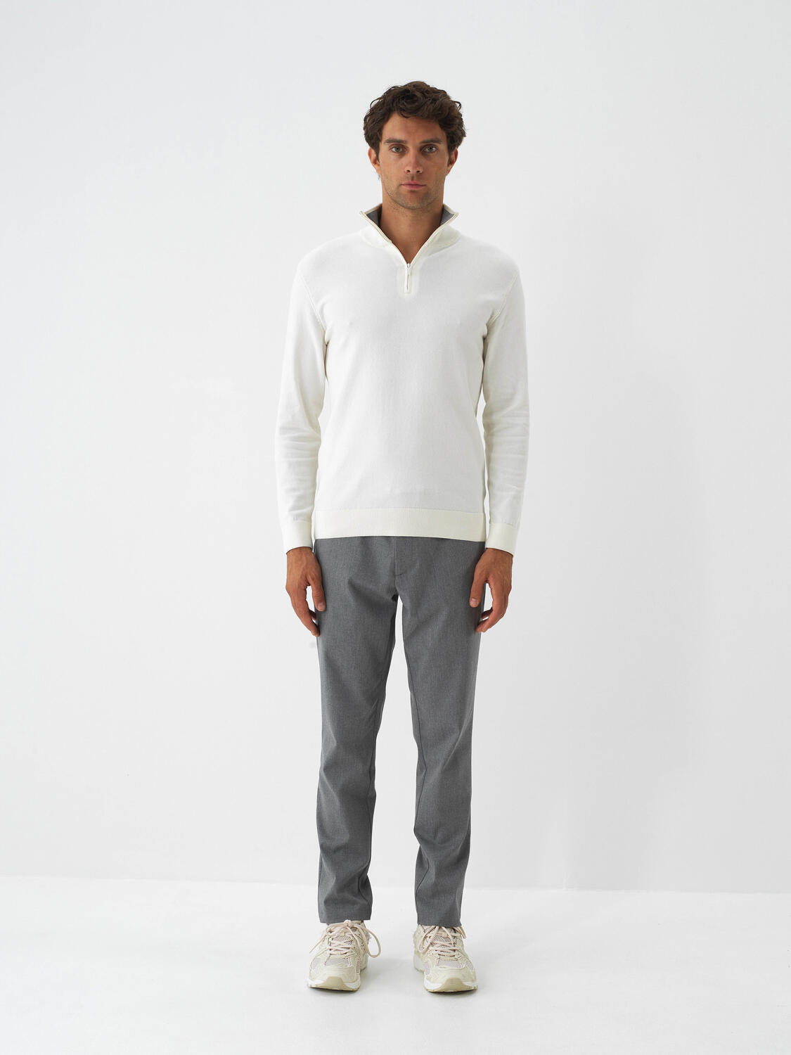 Ecru Cotton Textured Regular Fit Sweater - 2