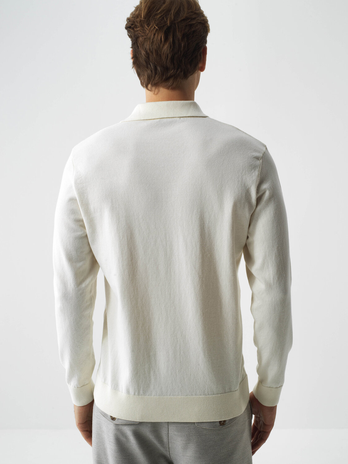 Ecru Cotton Textured Regular Fit Sweater - Xint