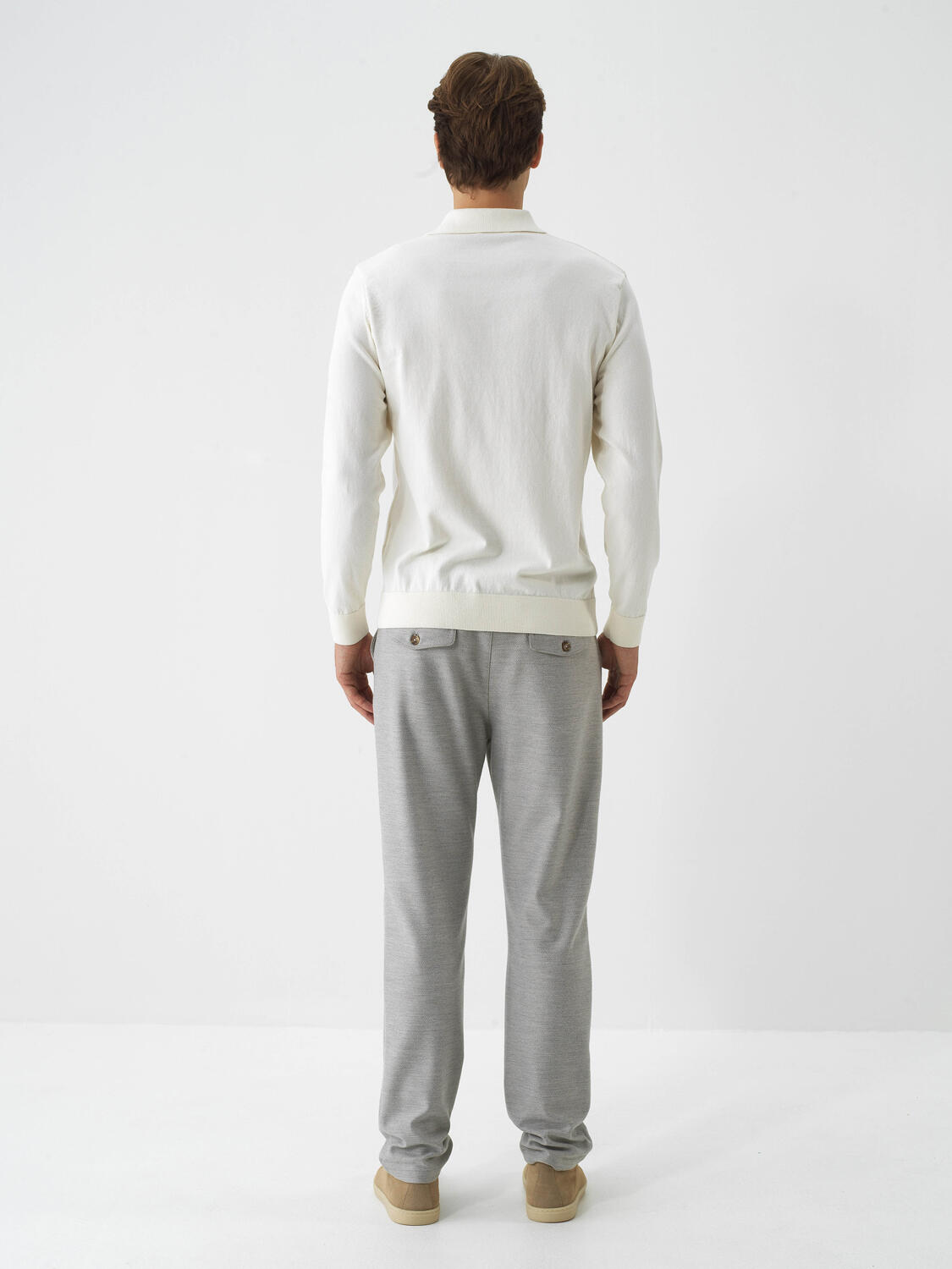 Ecru Cotton Textured Regular Fit Sweater - 5