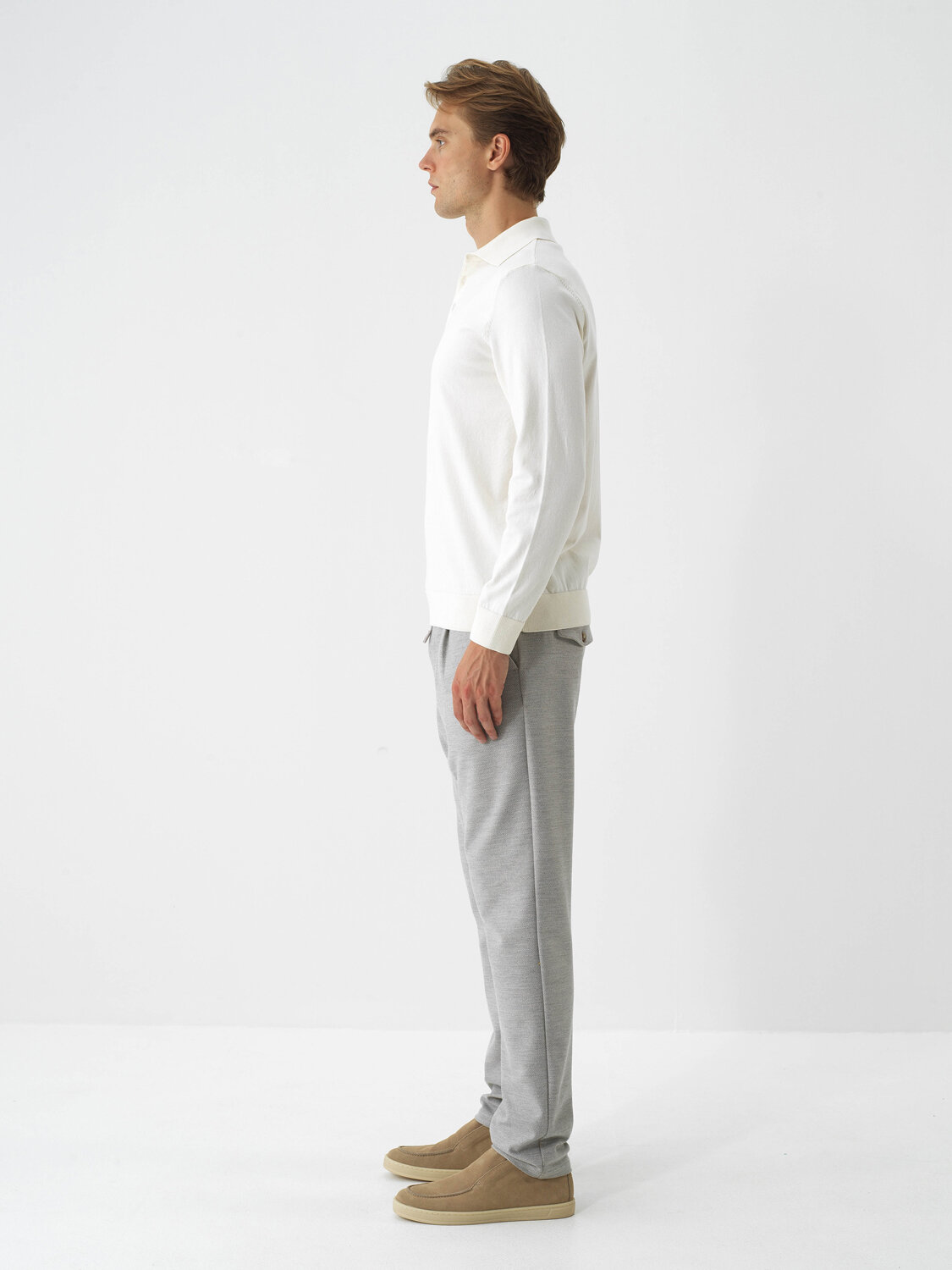 Ecru Cotton Textured Regular Fit Sweater - 4