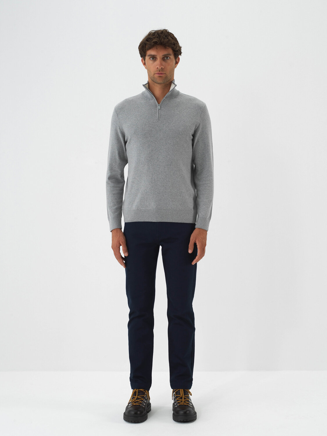 Gray Cotton Textured Regular Fit Sweater - Xint