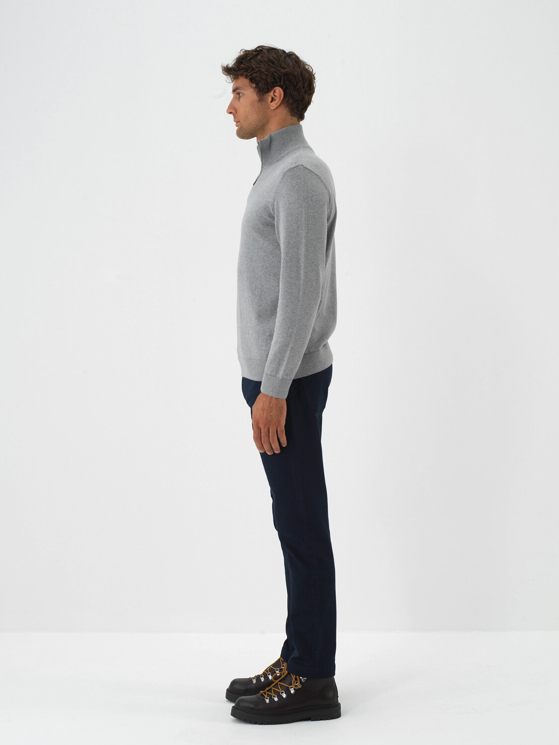 Gray Cotton Textured Regular Fit Sweater - 4