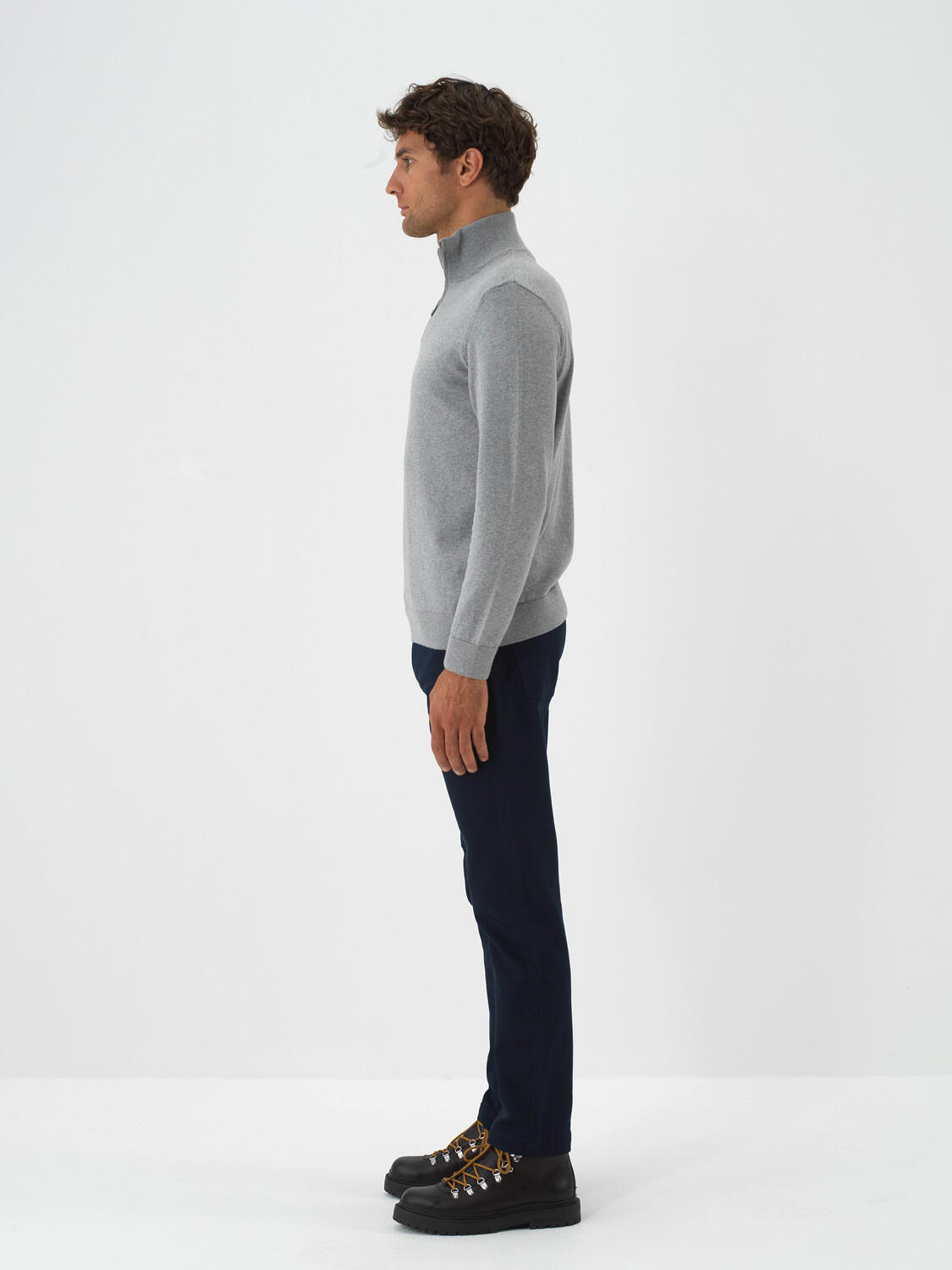 Gray Cotton Textured Regular Fit Sweater - 4