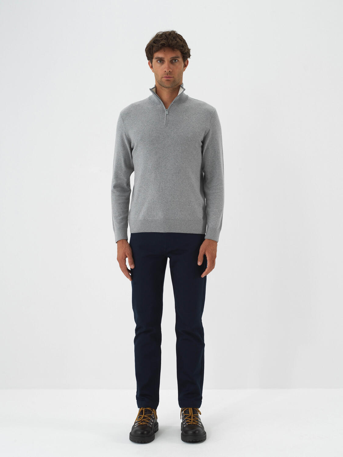 Gray Cotton Textured Regular Fit Sweater - 2
