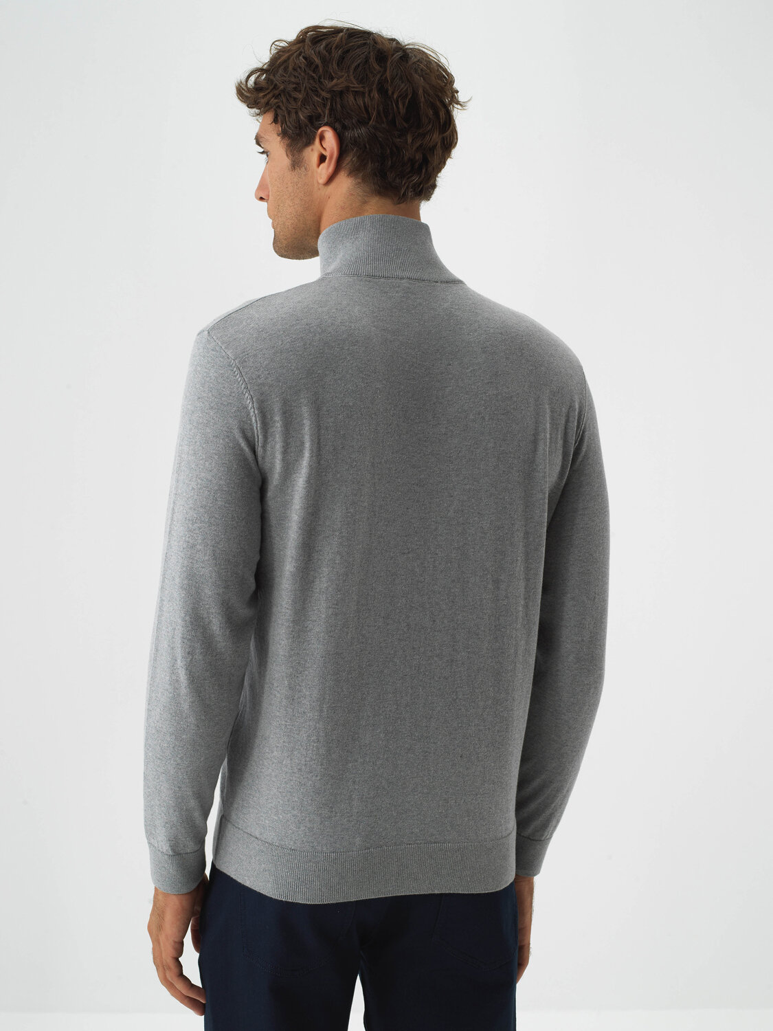 Gray Cotton Textured Regular Fit Sweater - 5