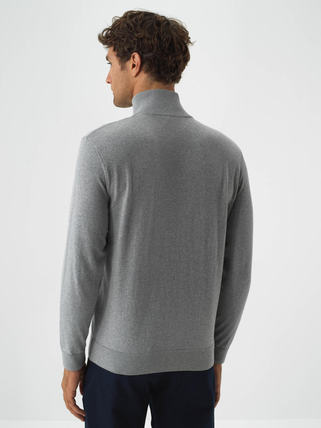Gray Cotton Textured Regular Fit Sweater - 5