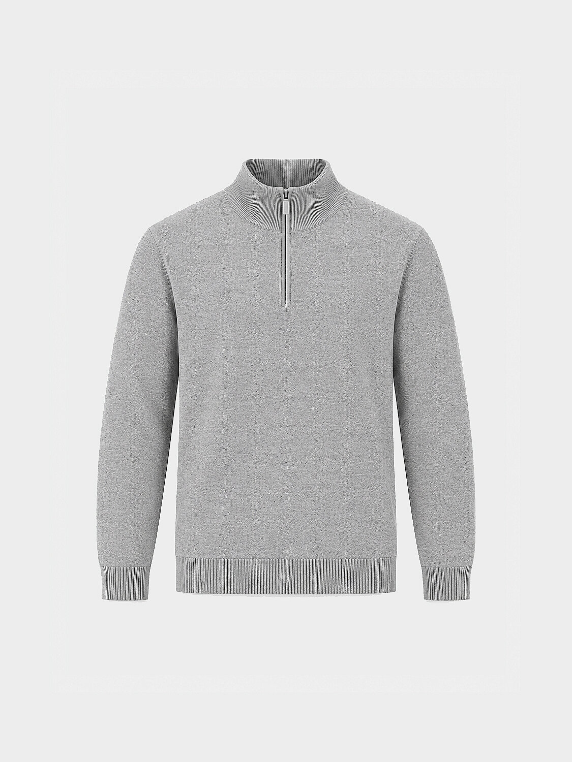 Gray Cotton Textured Regular Fit Sweater