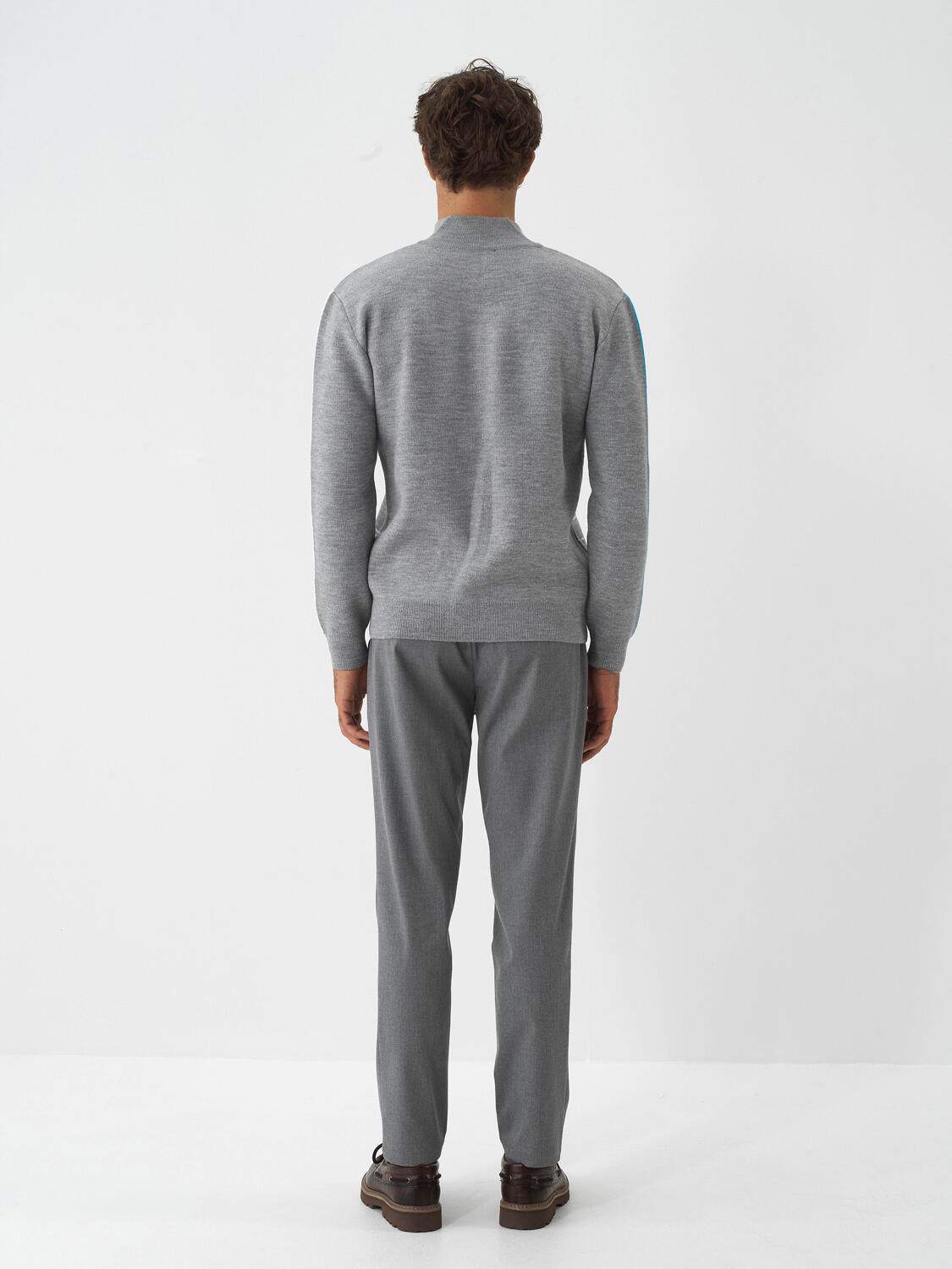 Gray Natural Wool Textured Regular Fit Sweater - 5