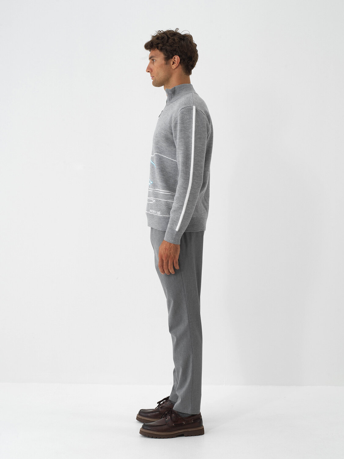 Gray Natural Wool Textured Regular Fit Sweater - Xint