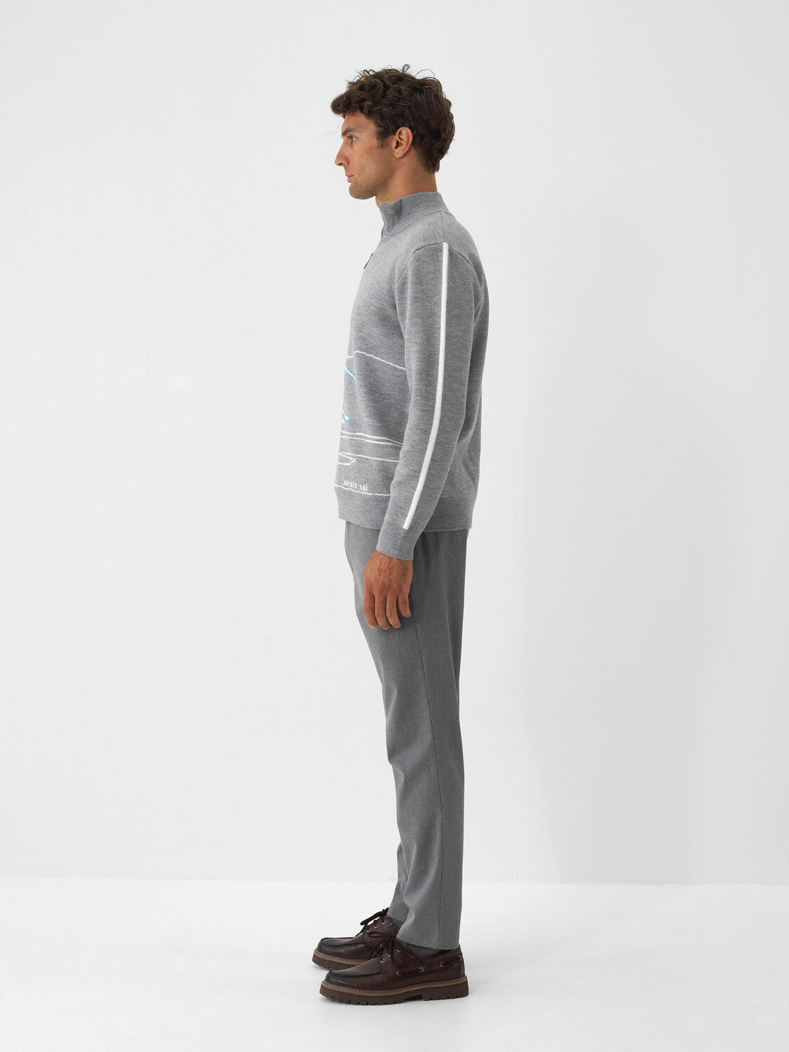 Gray Natural Wool Textured Regular Fit Sweater - 3