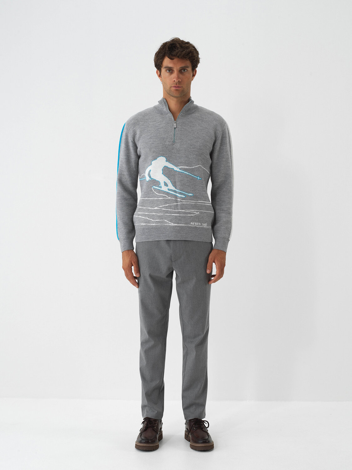 Gray Natural Wool Textured Regular Fit Sweater - Xint