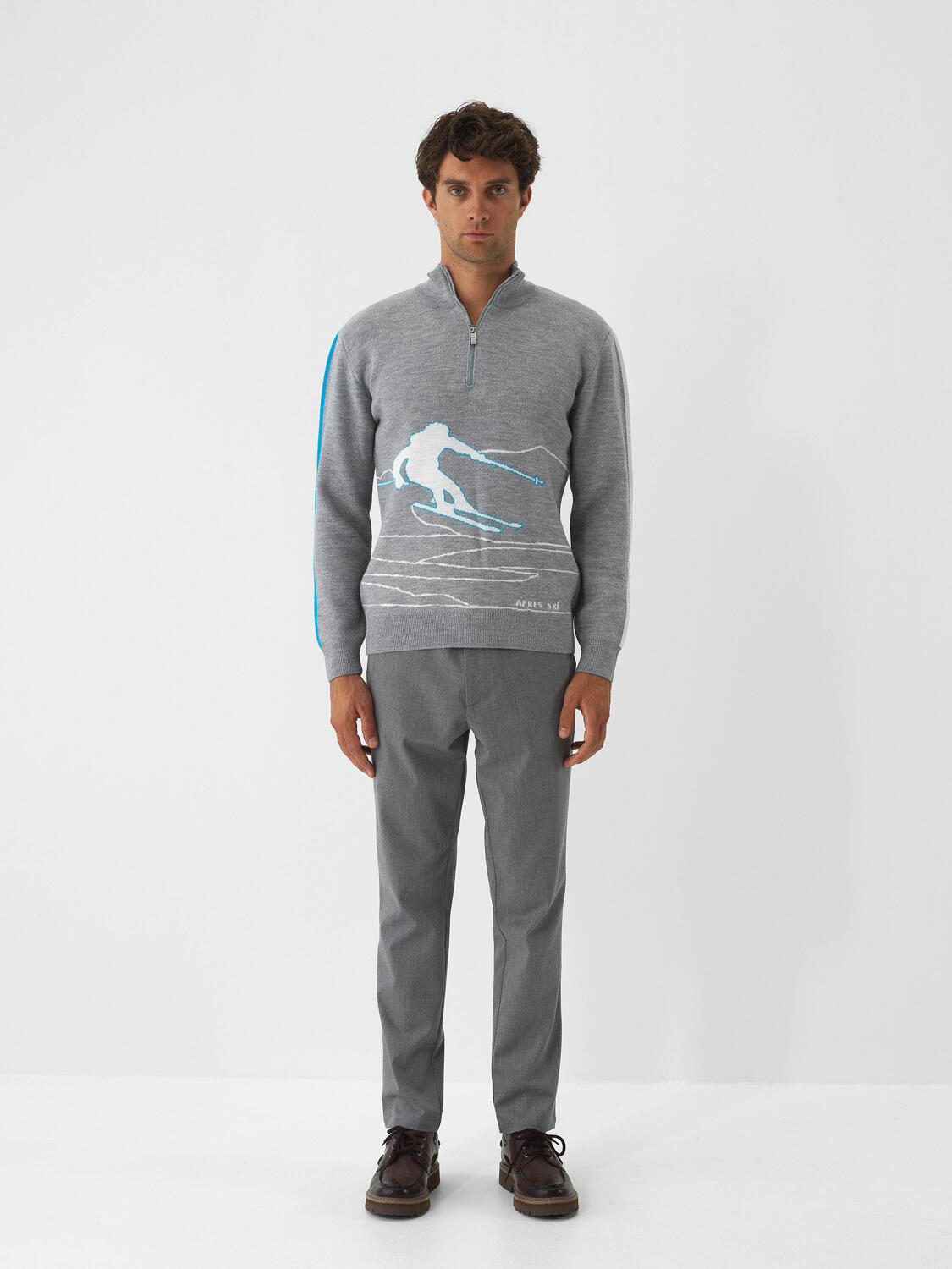 Gray Natural Wool Textured Regular Fit Sweater - 2