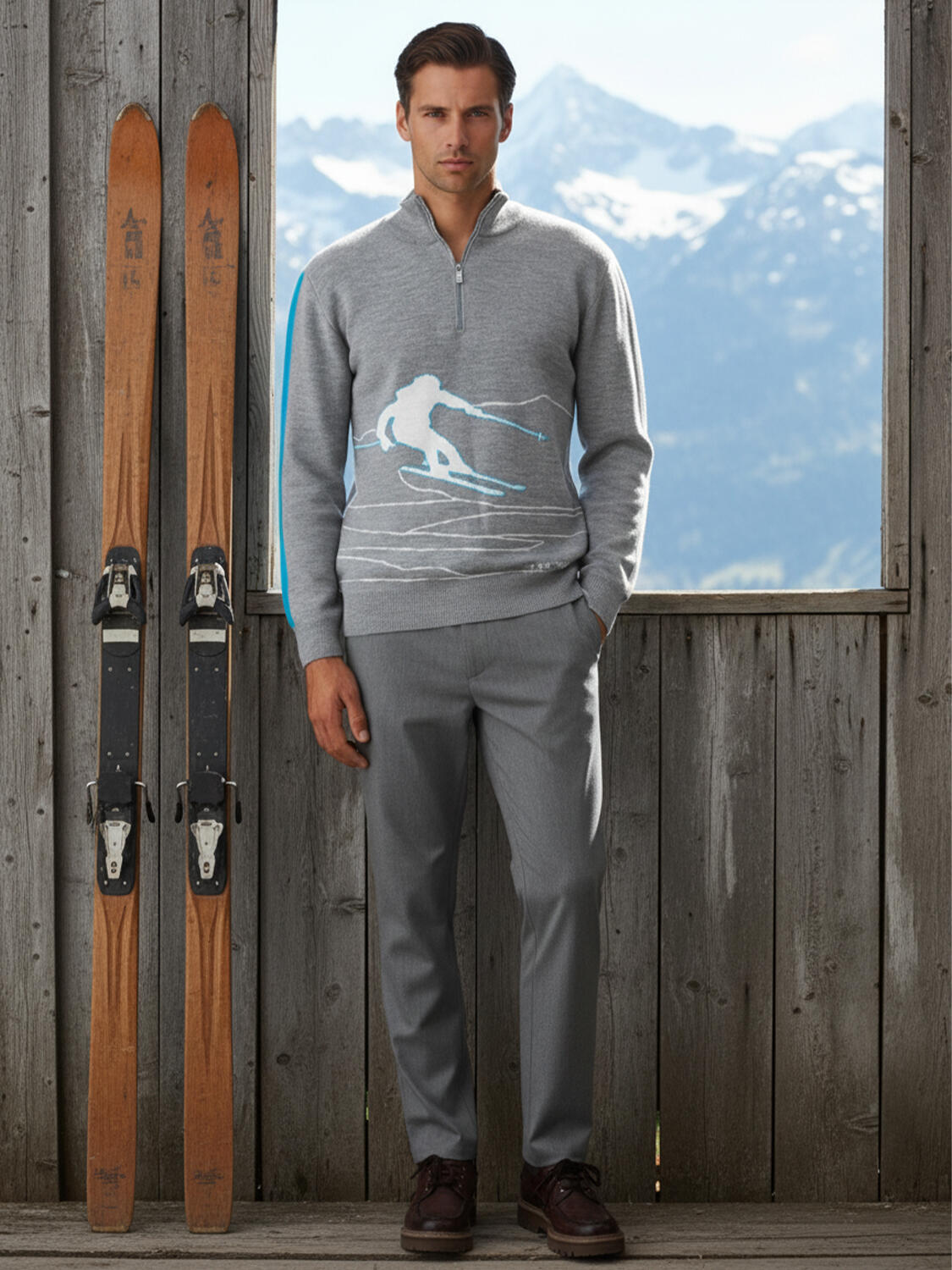 Gray Natural Wool Textured Regular Fit Sweater