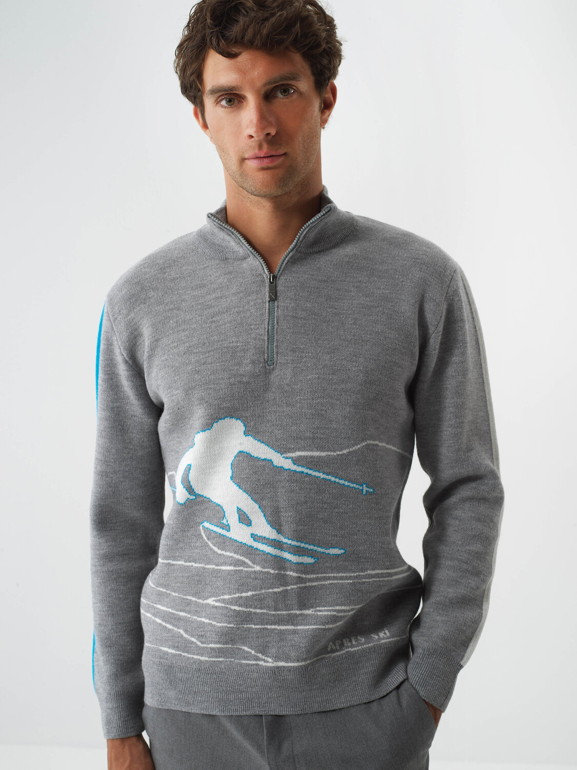 Gray Natural Wool Textured Regular Fit Sweater - 3