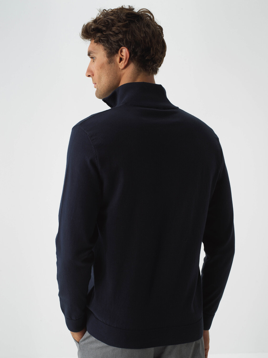 Navy Blue Cotton Textured Regular Fit Sweater - 5