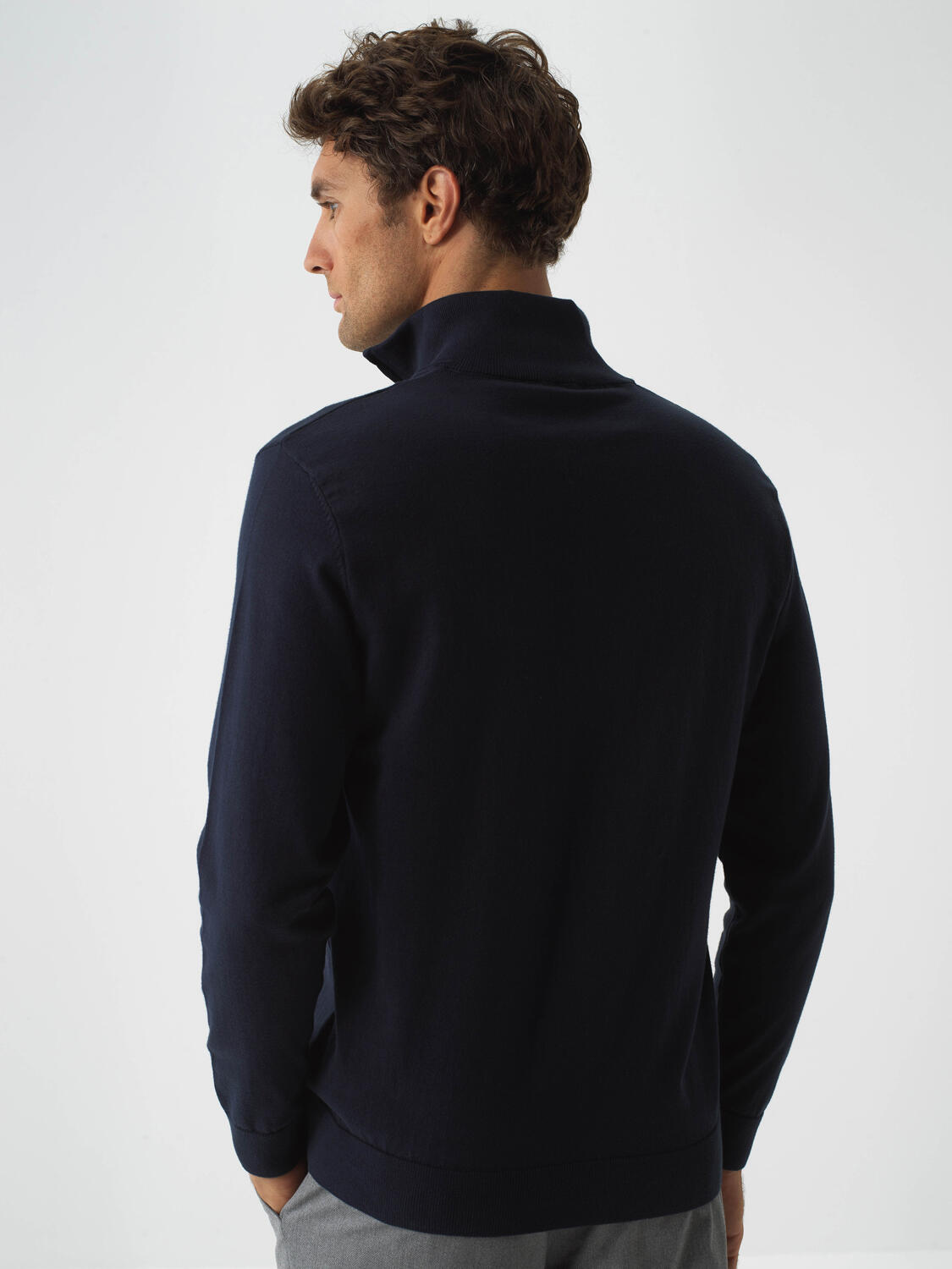 Navy Blue Cotton Textured Regular Fit Sweater - 5