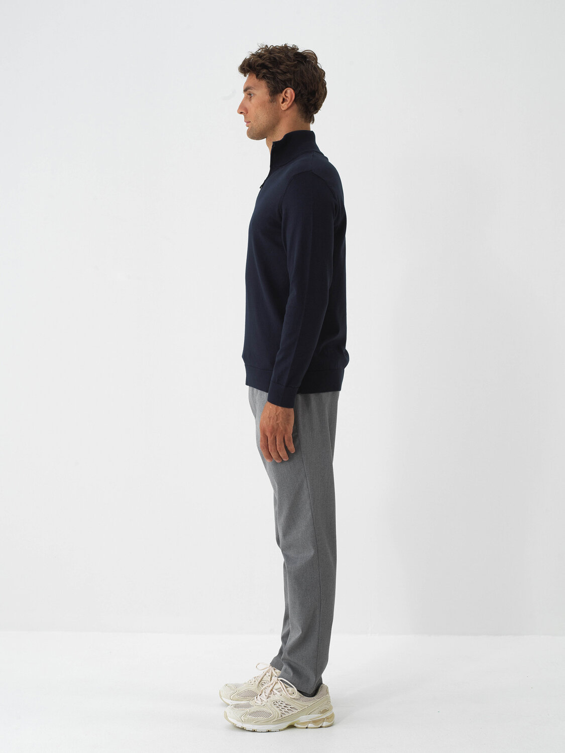 Navy Blue Cotton Textured Regular Fit Sweater - 4