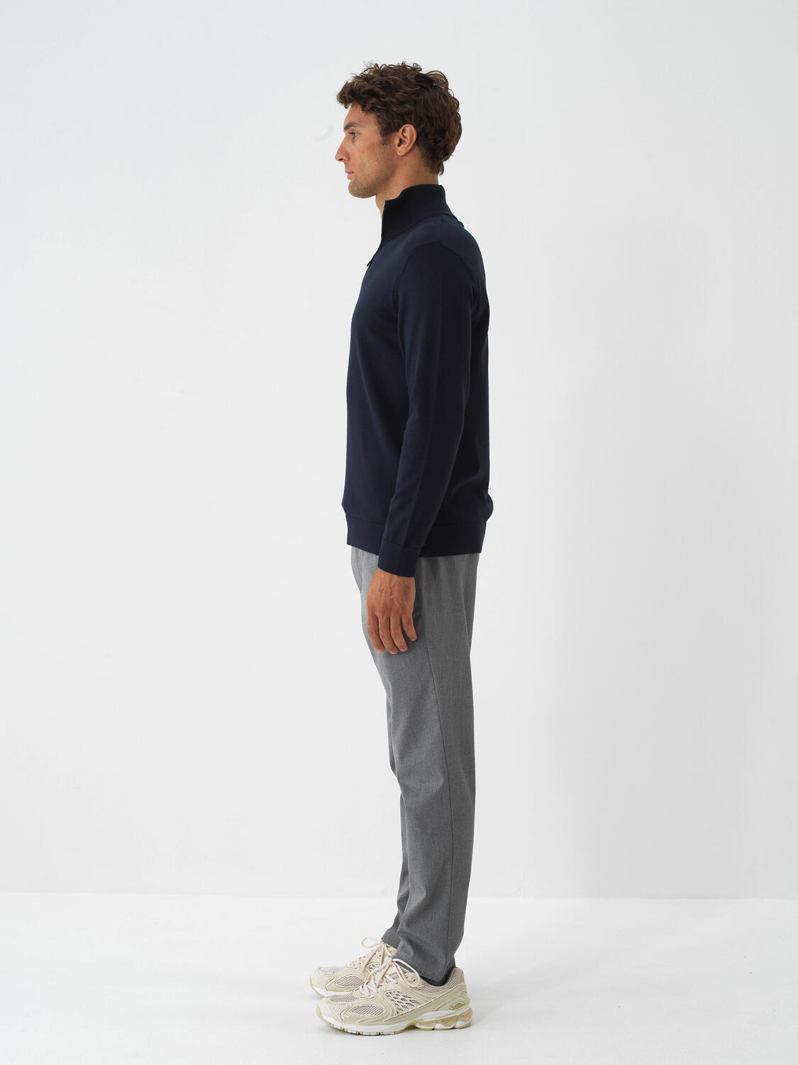 Navy Blue Cotton Textured Regular Fit Sweater - 4