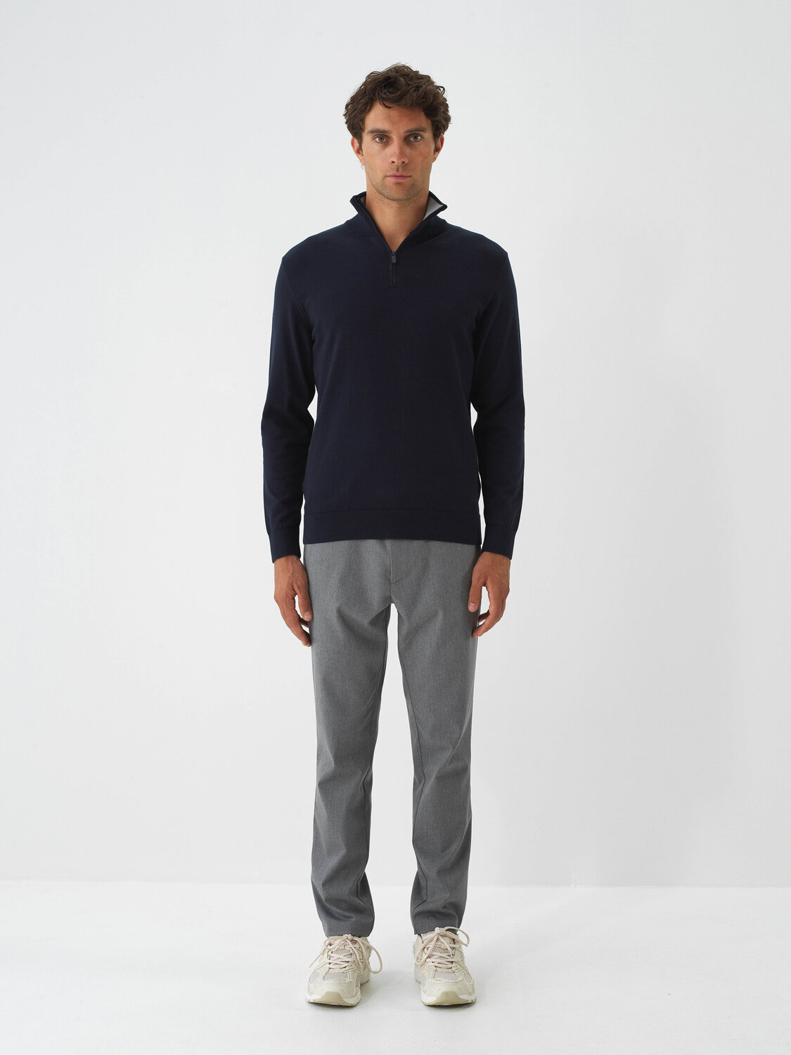 Navy Blue Cotton Textured Regular Fit Sweater - 2