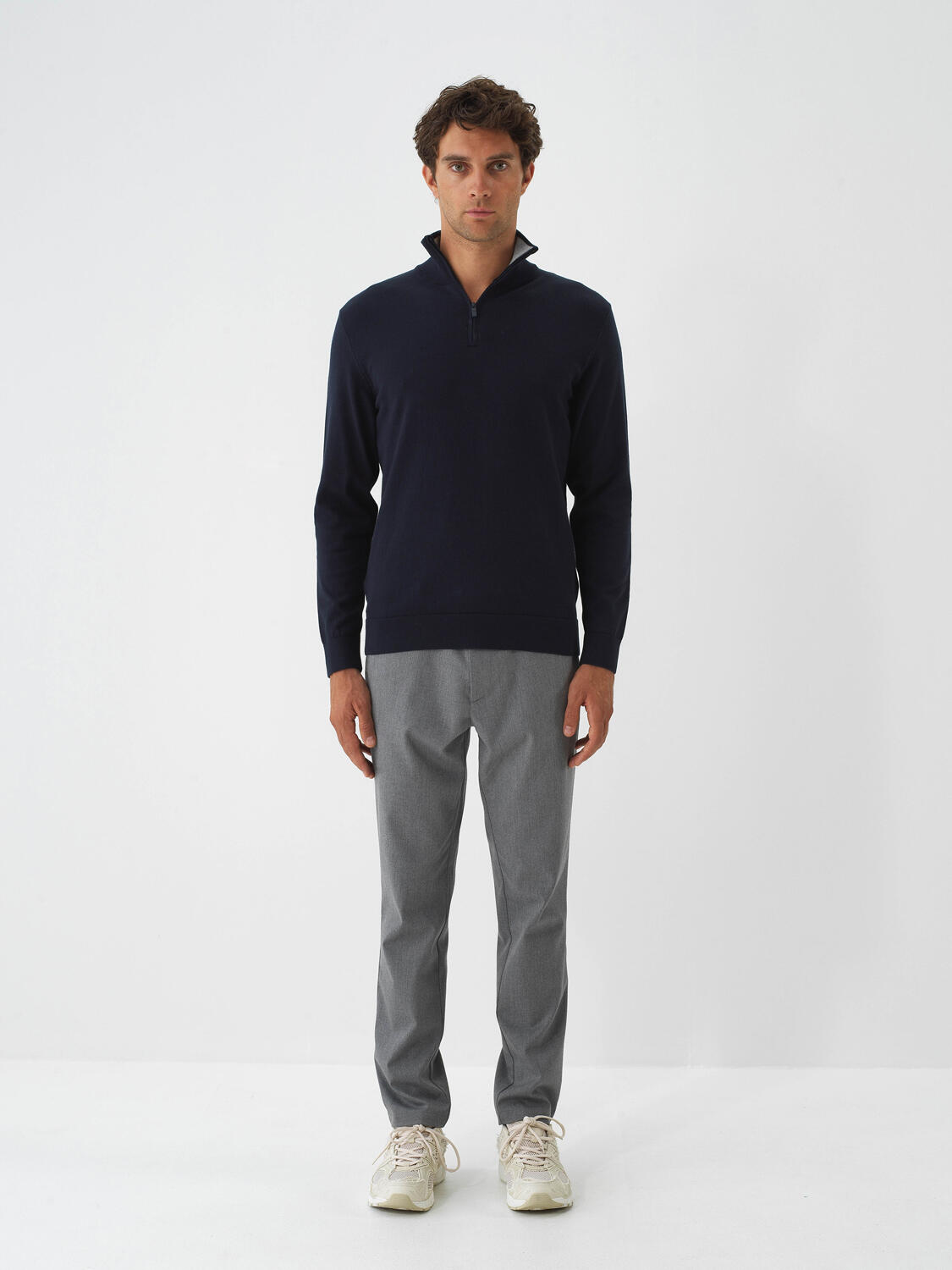 Navy Blue Cotton Textured Regular Fit Sweater - 2