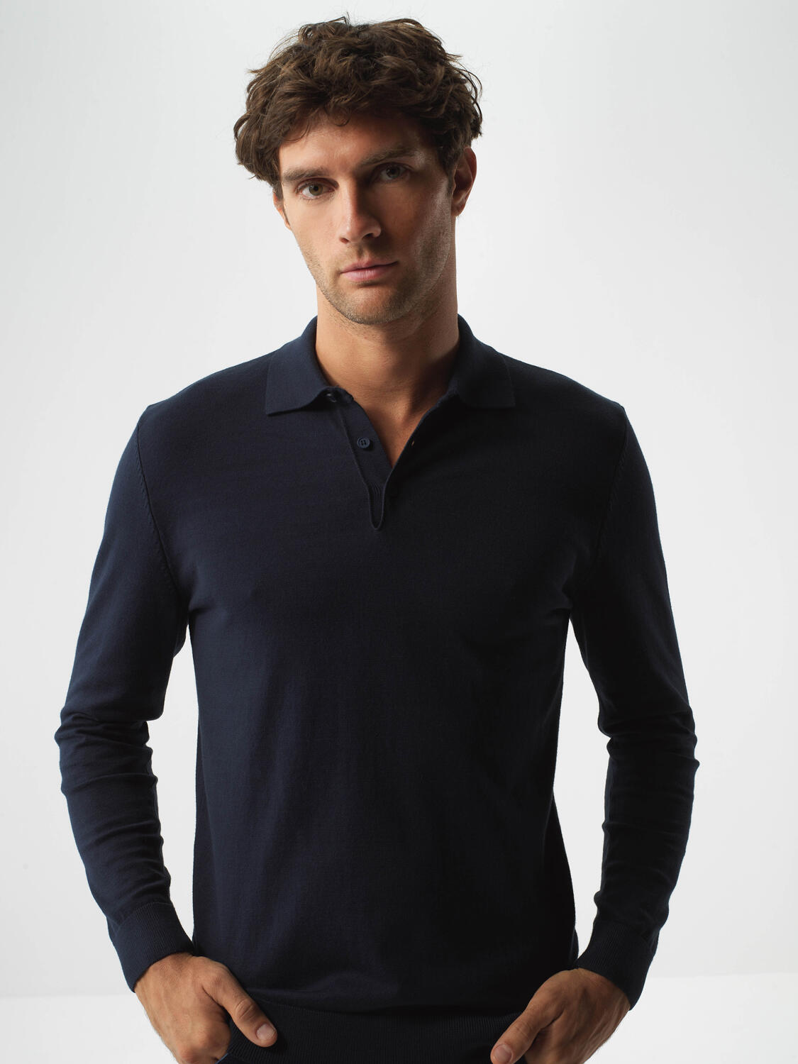 Navy Blue Cotton Textured Regular Fit Sweater - 1