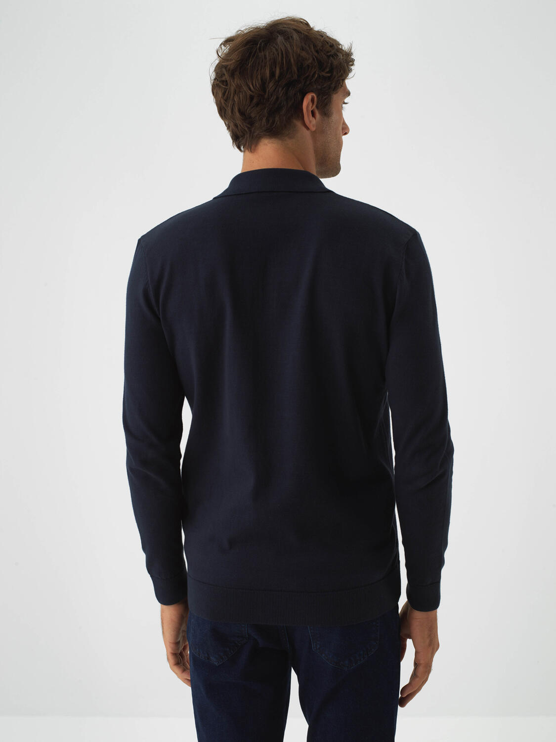 Navy Blue Cotton Textured Regular Fit Sweater - 4