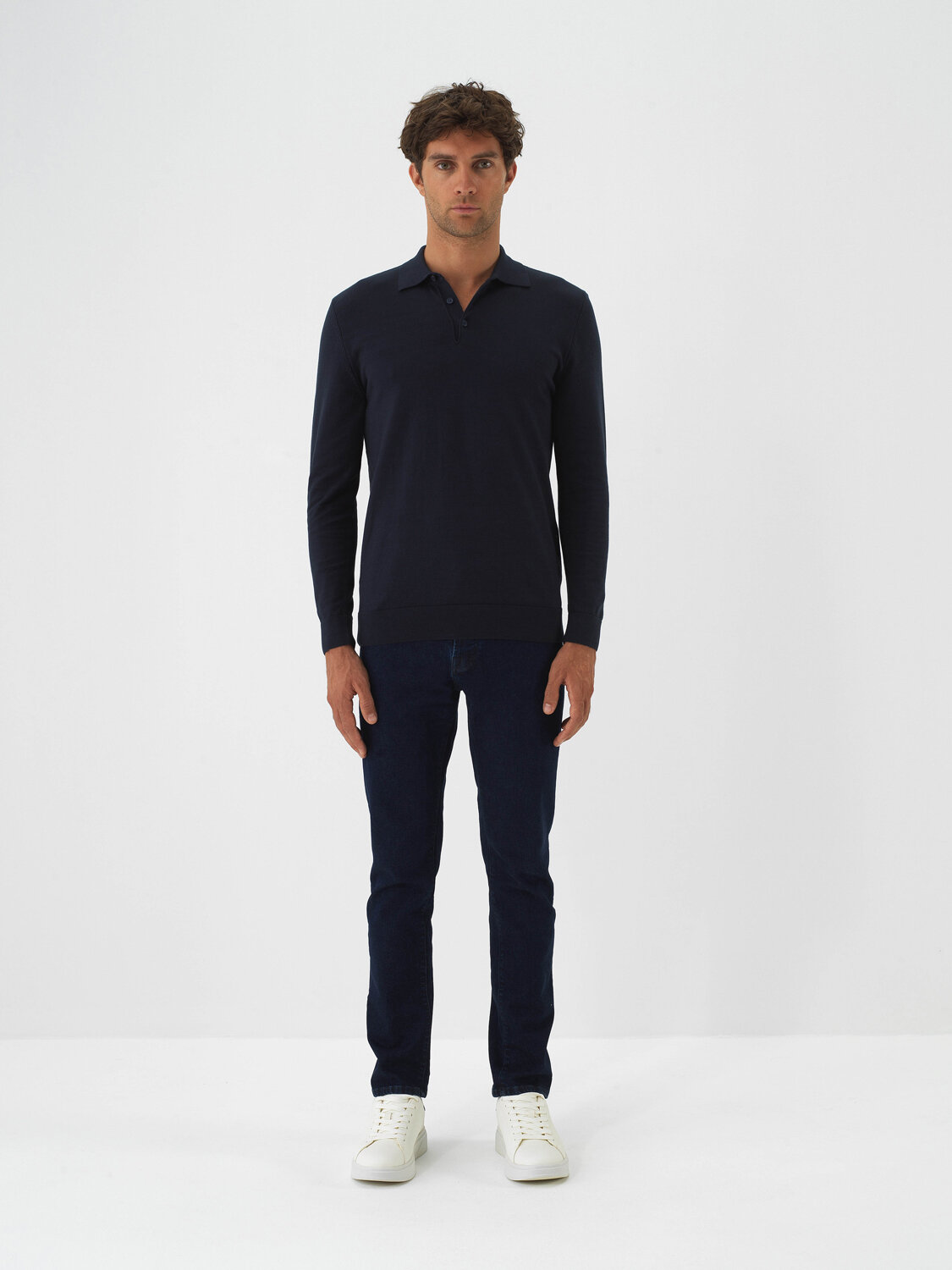 Navy Blue Cotton Textured Regular Fit Sweater - Xint
