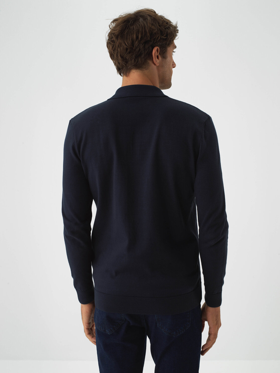 Navy Blue Cotton Textured Regular Fit Sweater - 5