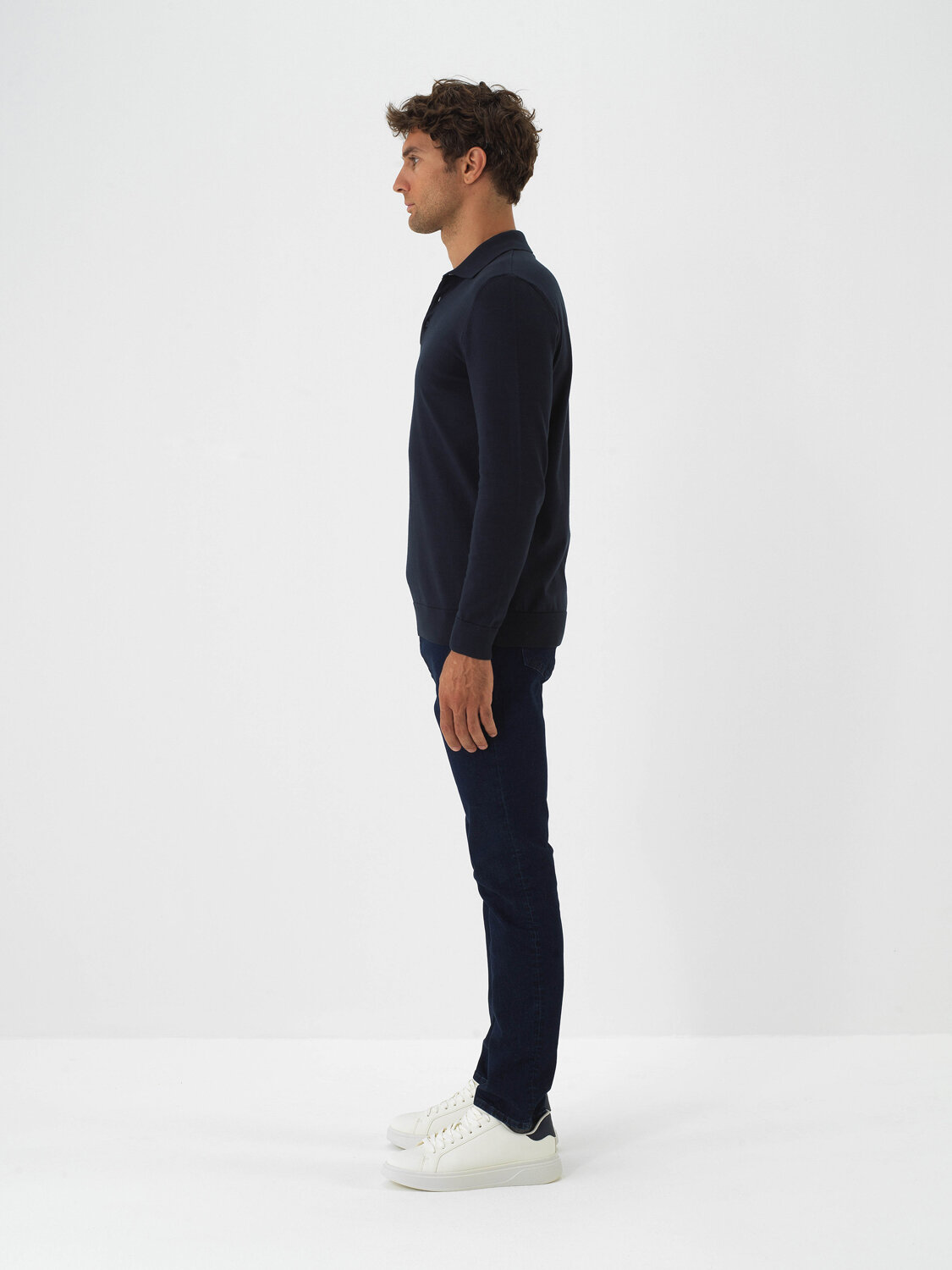 Navy Blue Cotton Textured Regular Fit Sweater - 4