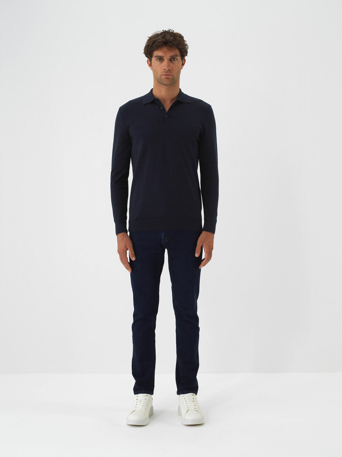 Navy Blue Cotton Textured Regular Fit Sweater - 2