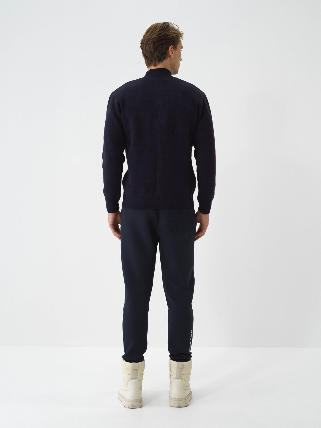 Navy Blue Natural Wool Textured Regular Fit Sweater - Xint