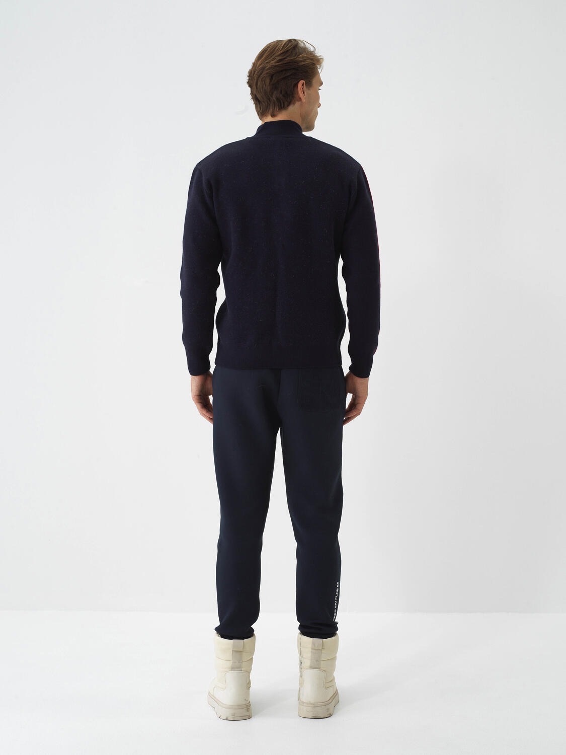 Navy Blue Natural Wool Textured Regular Fit Sweater - 5