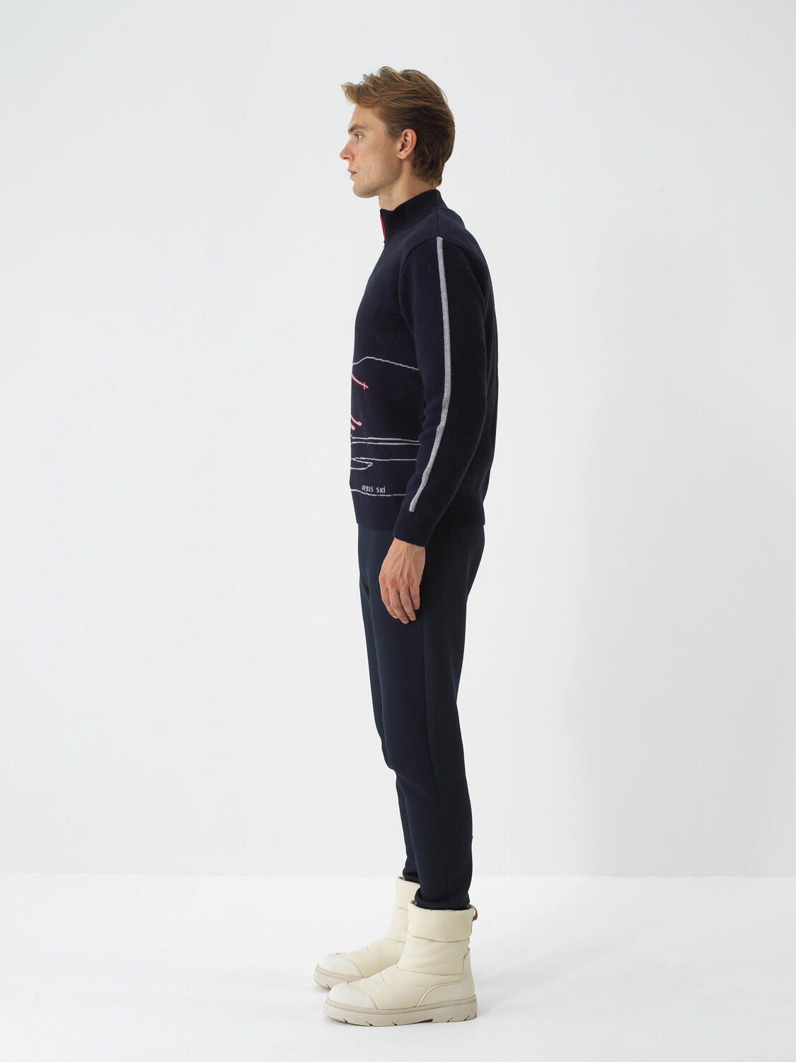 Navy Blue Natural Wool Textured Regular Fit Sweater - 3