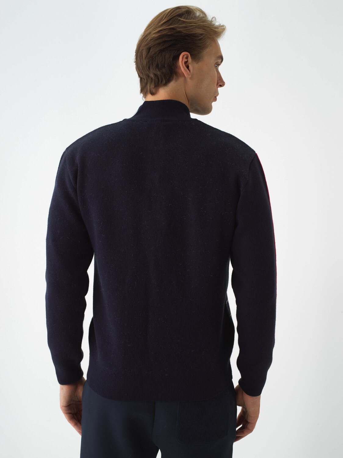 Navy Blue Natural Wool Textured Regular Fit Sweater - Xint