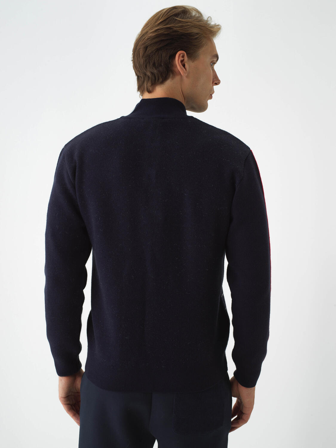 Navy Blue Natural Wool Textured Regular Fit Sweater - 4
