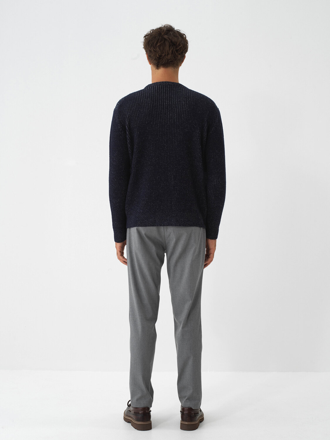 Navy Blue Soft Texture Regular Fit Sweater - Xint