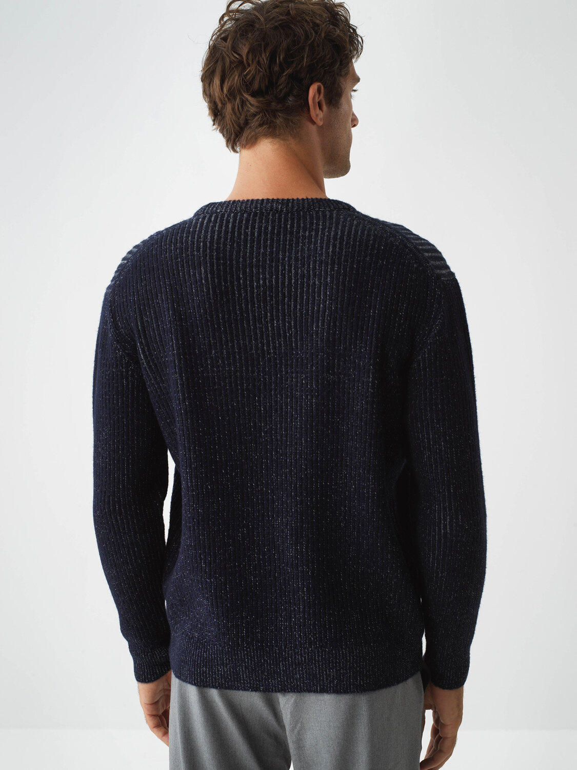 Navy Blue Soft Texture Regular Fit Sweater - Xint