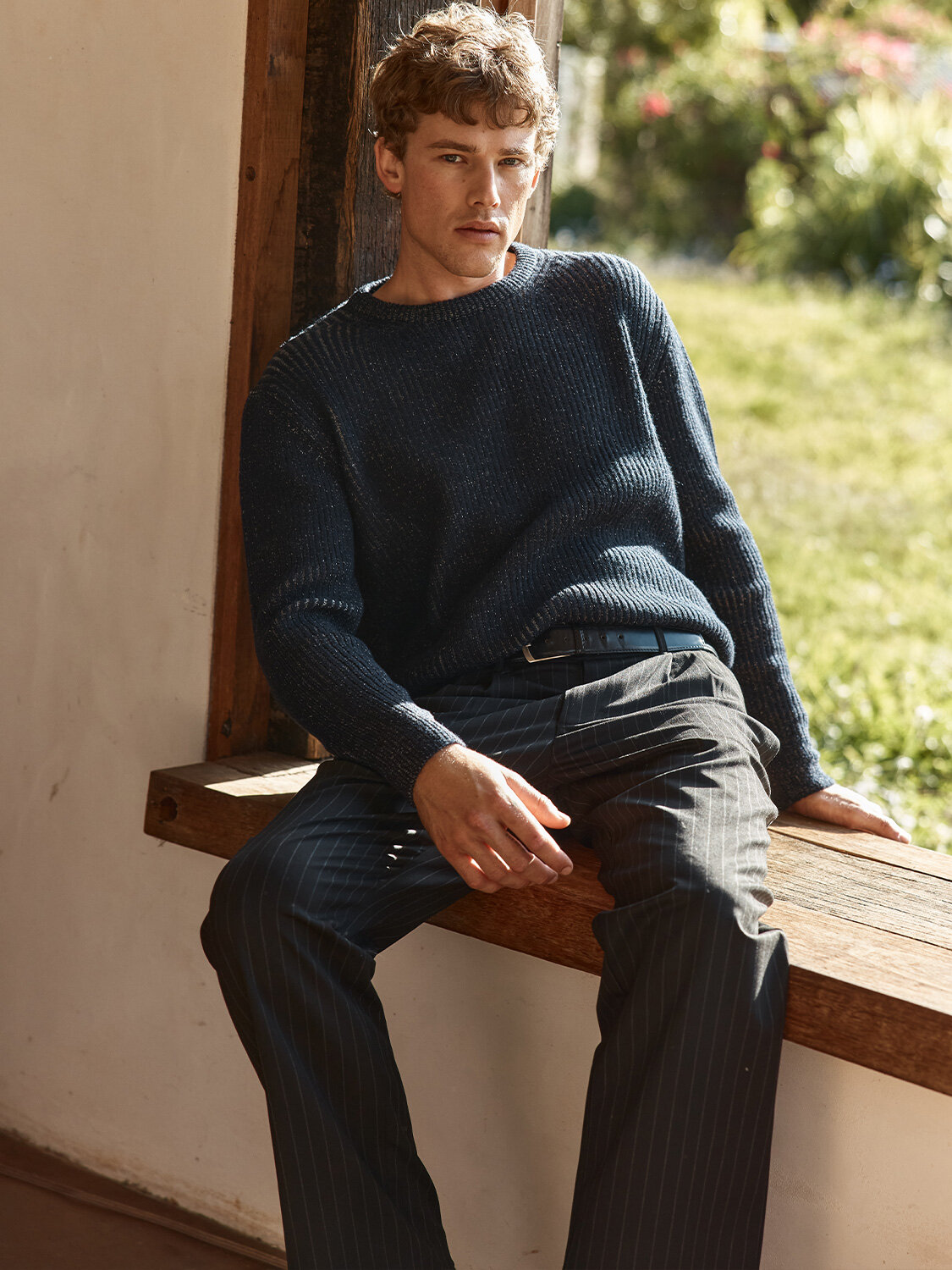 Navy Blue Soft Texture Regular Fit Sweater - Xint