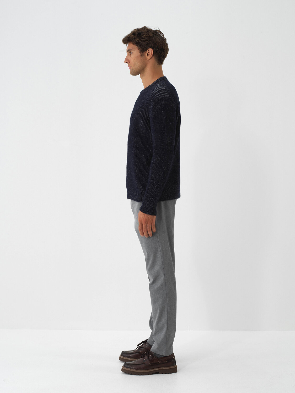 Navy Blue Soft Texture Regular Fit Sweater - 4
