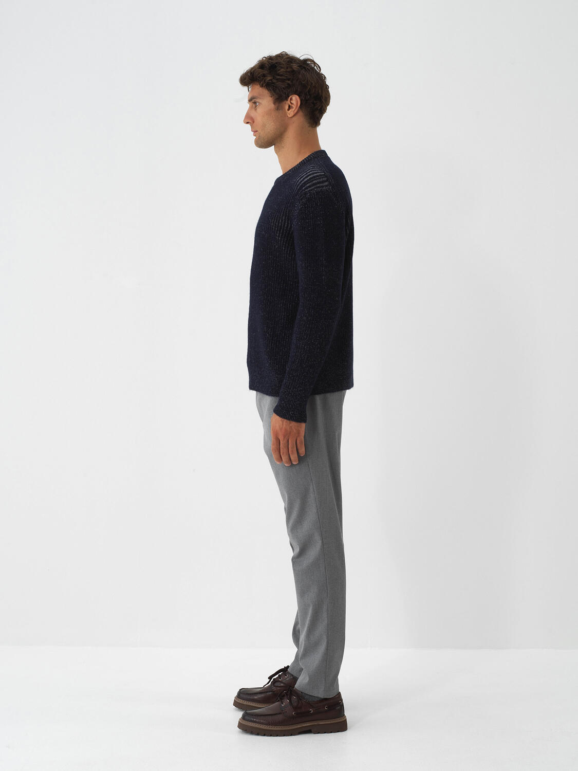 Navy Blue Soft Texture Regular Fit Sweater - 4