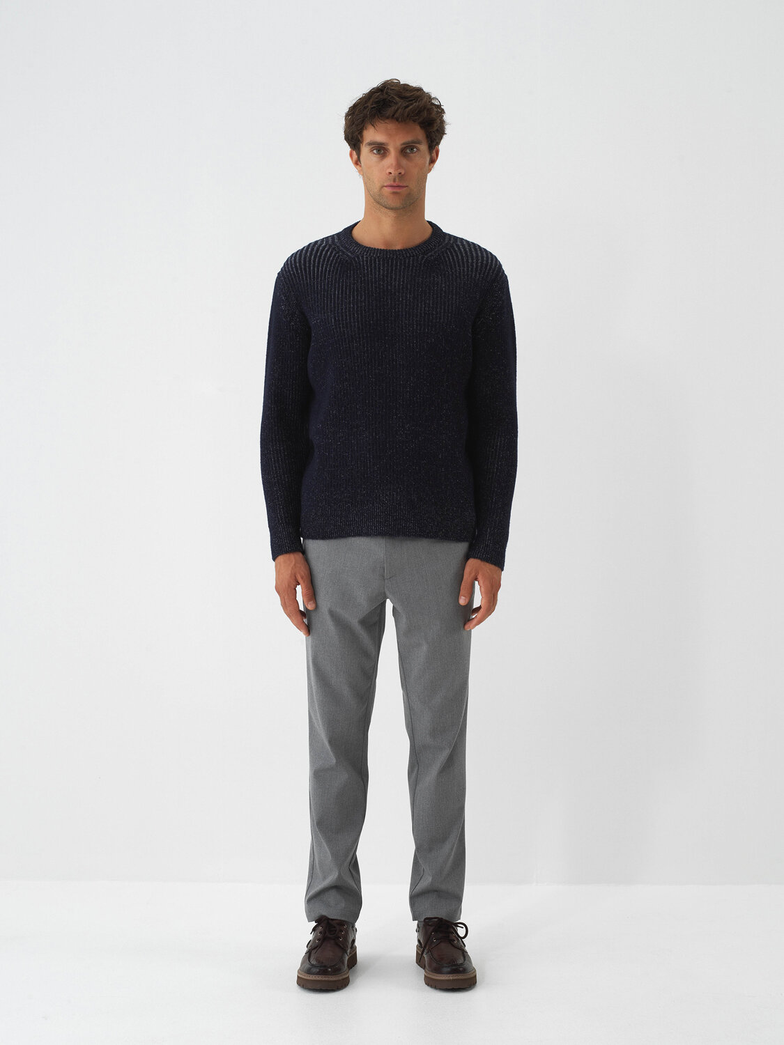 Navy Blue Soft Texture Regular Fit Sweater - 2