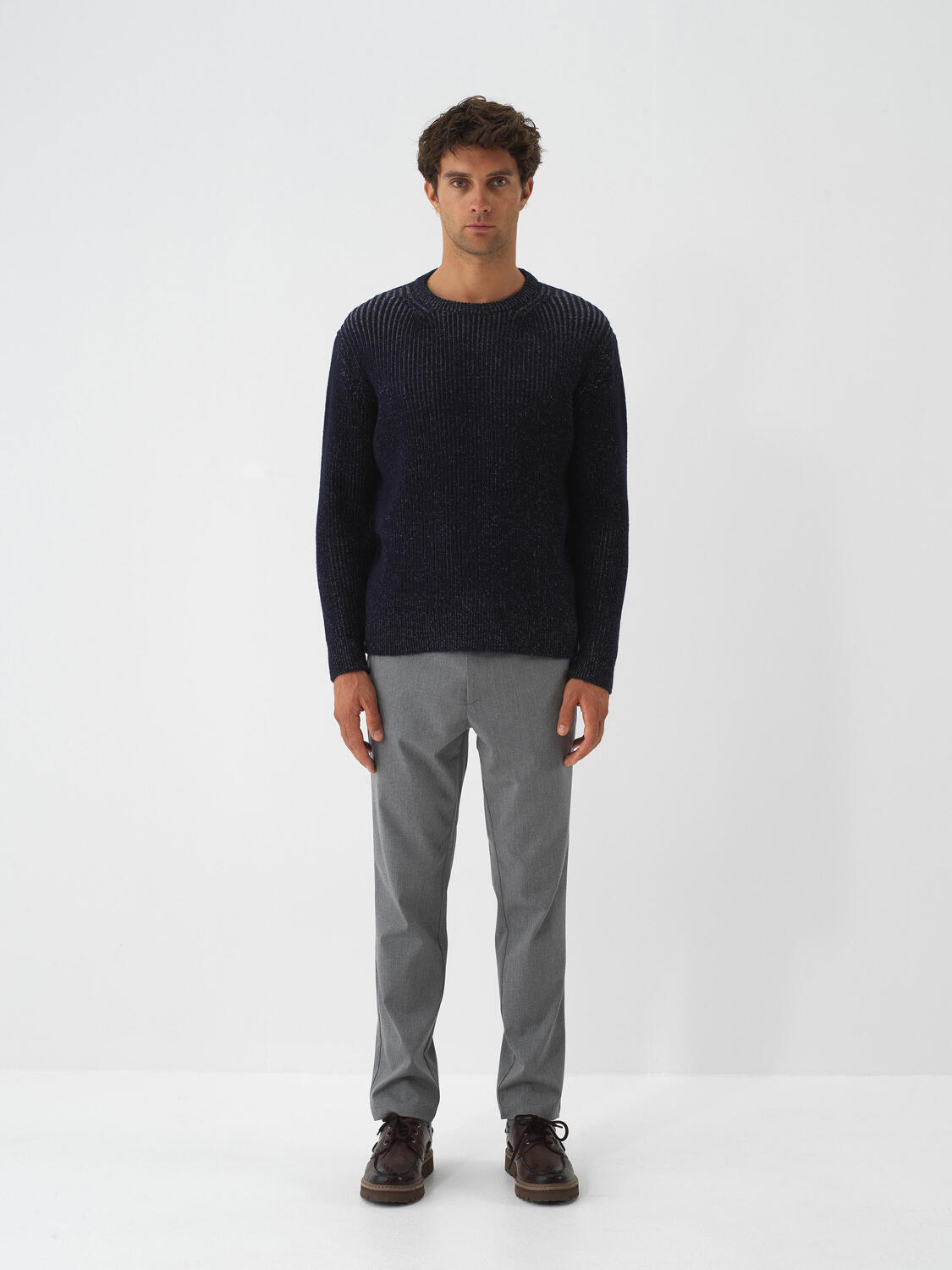 Navy Blue Soft Texture Regular Fit Sweater - 2