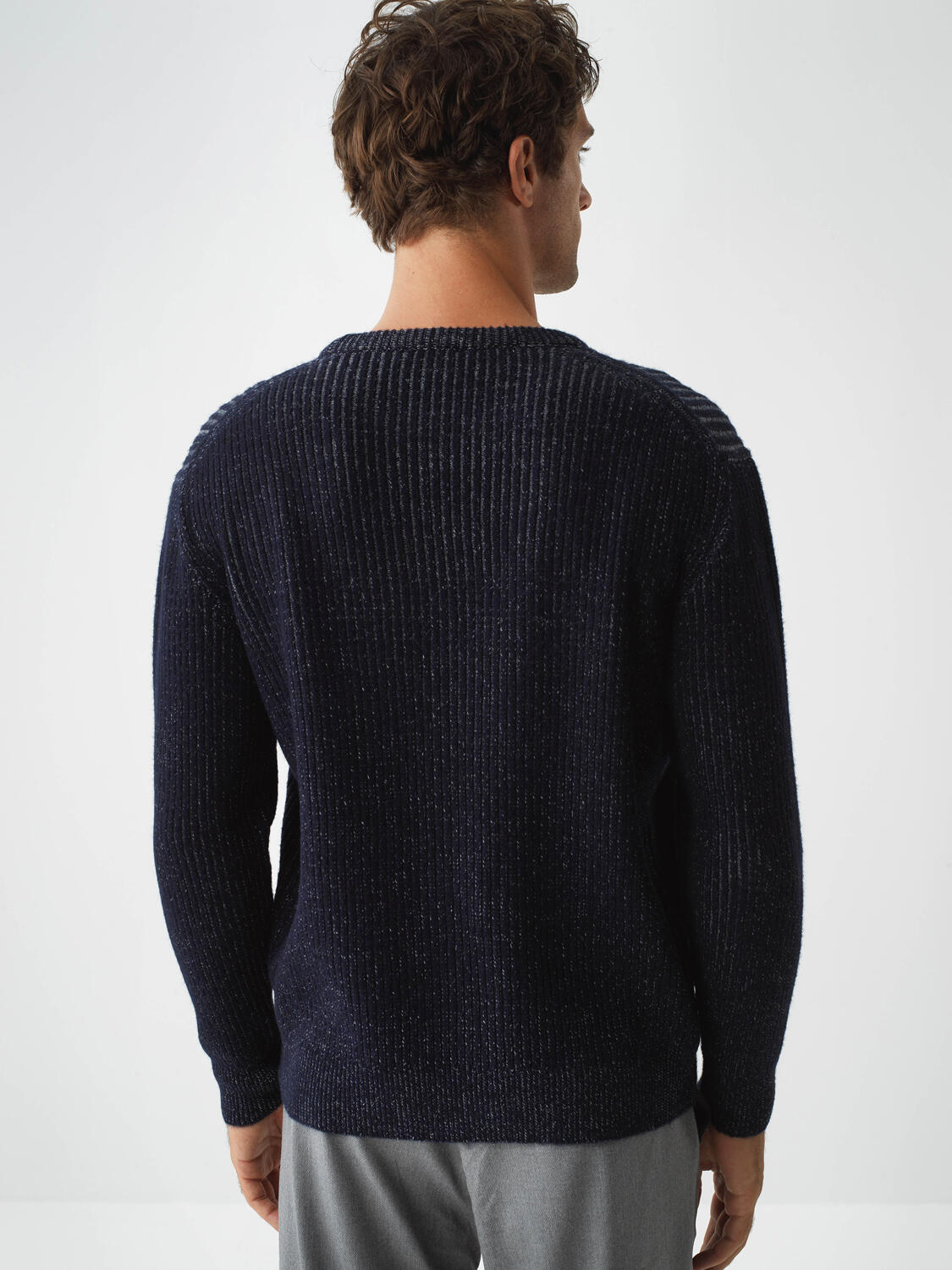 Navy Blue Soft Texture Regular Fit Sweater - 5