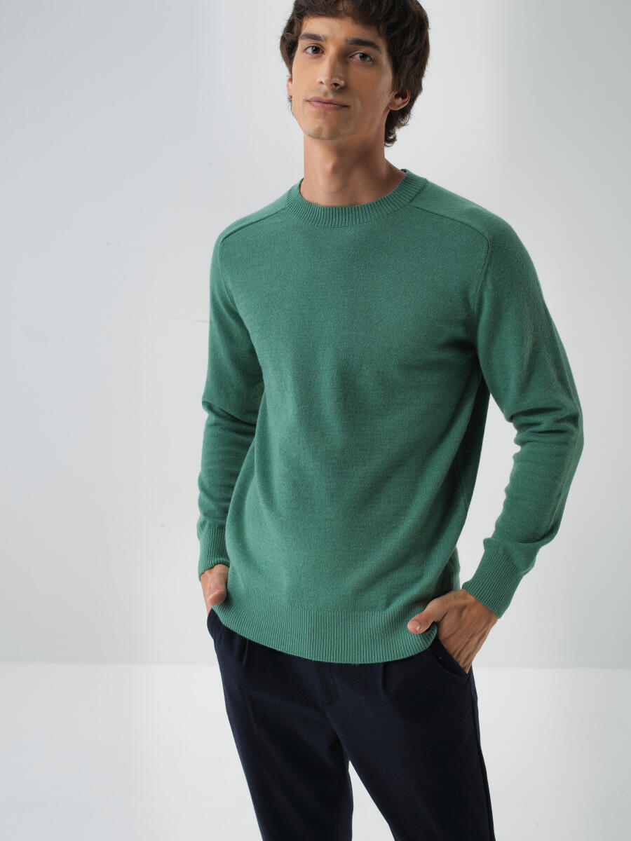 Wool Crew Neck Basic Sweater - 1