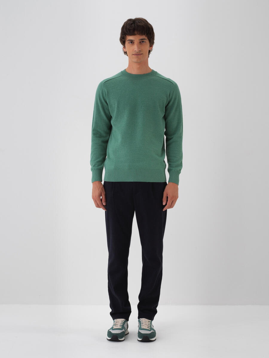 Wool Crew Neck Basic Sweater - 3